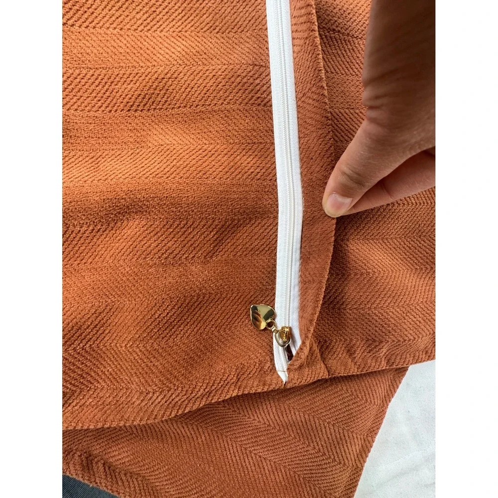Set of 2 Burnt Orange Herringbone Pillow Covers 22x22 Heart‎ Zipper Pulls